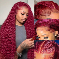 Bworto 99J burgundy wig 13x6 transparent lace for skin-melt look.