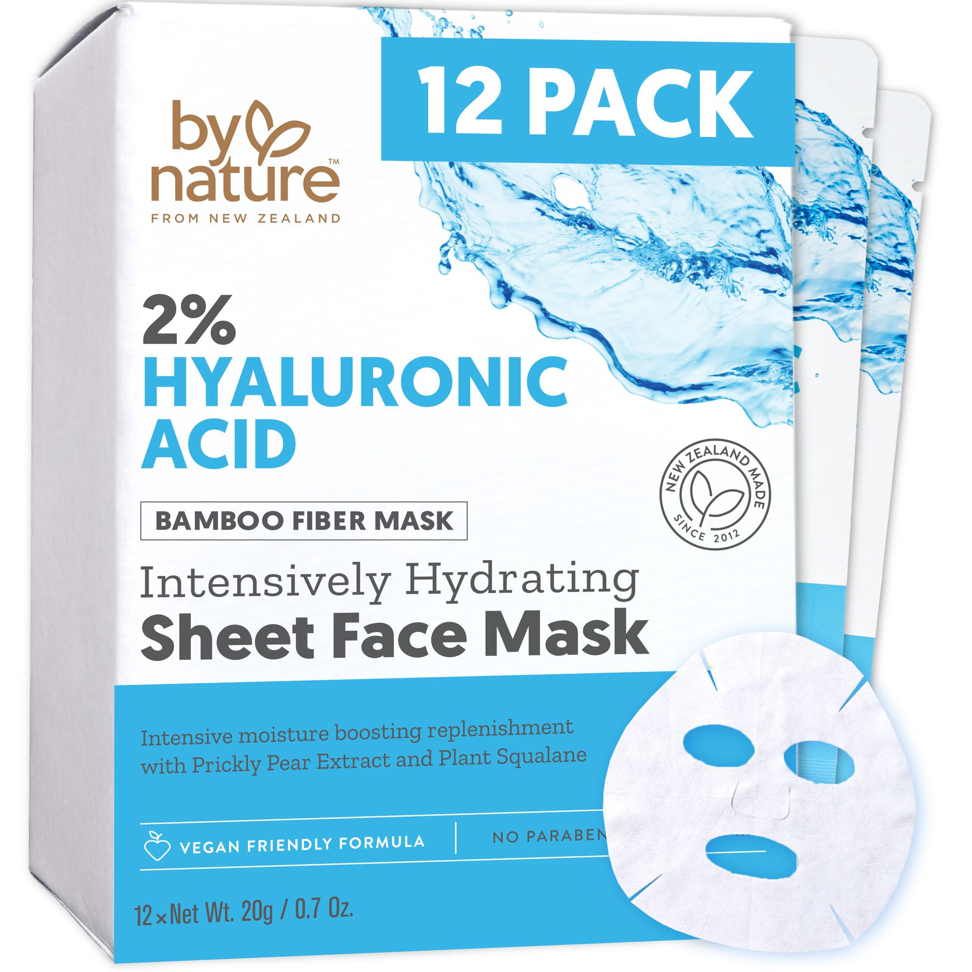 By Nature mascarilla hialurónico 2% para piel seca, hidrata y suaviza.