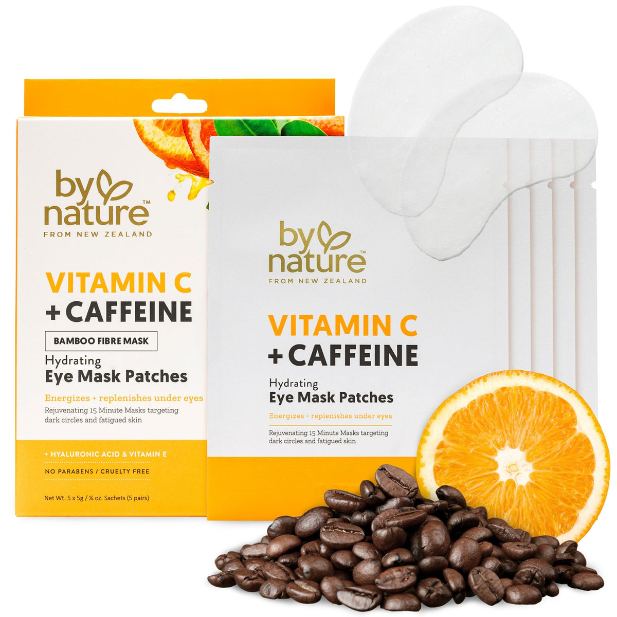 Parches oculares By Nature con vitamina C y cafeína, revitalizan la mirada.