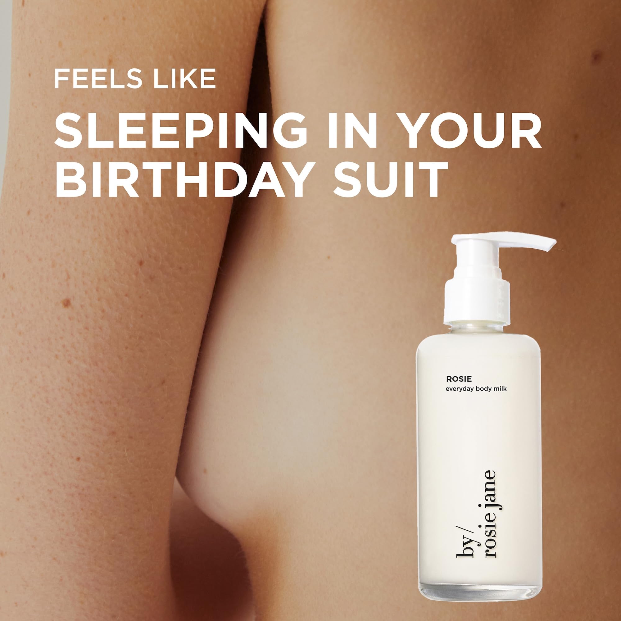 By Rosie Jane Everyday Body Milk packaging label emphasizing California-made cruelty-free ethos
