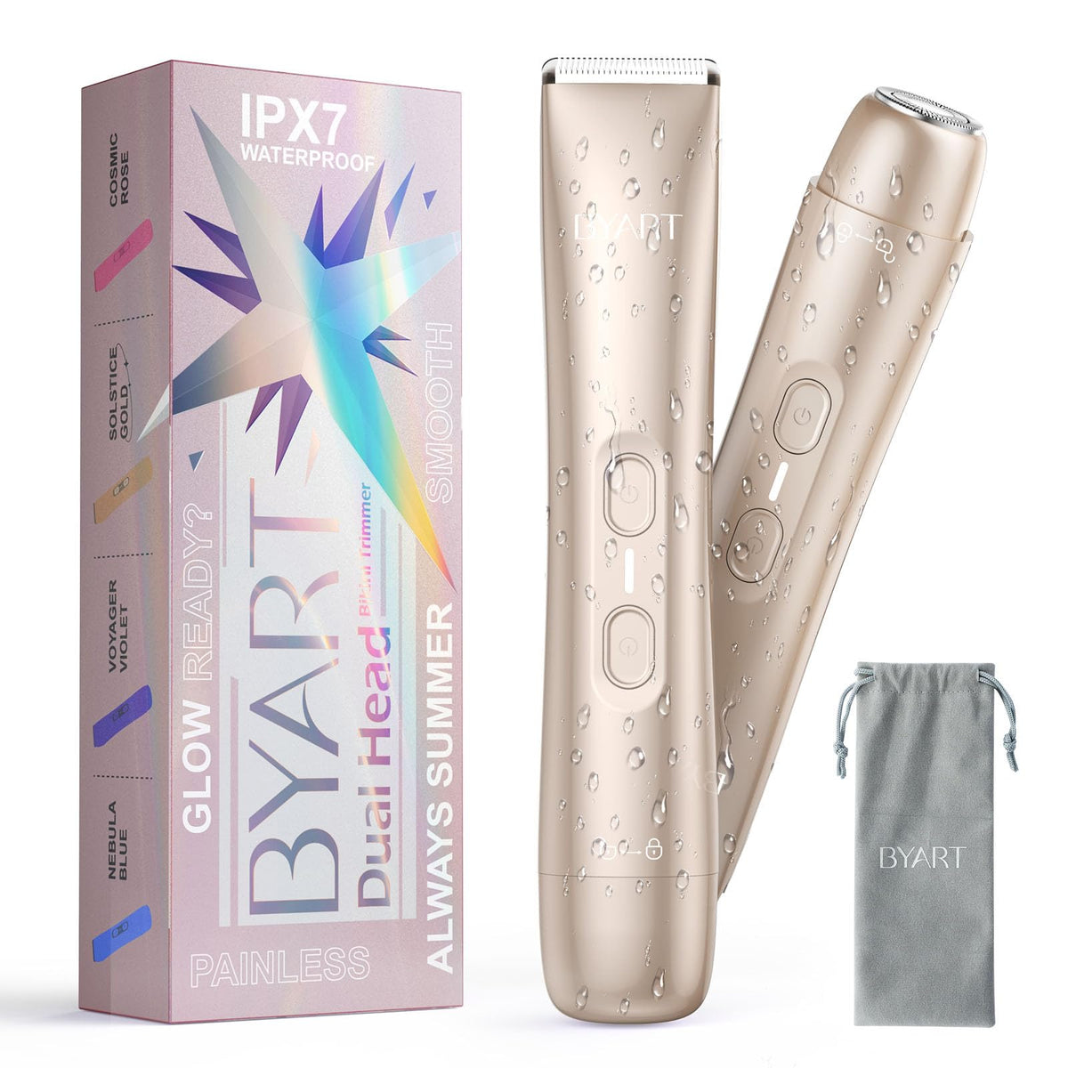 BYART pubic trimmer with dual-head precision for smooth bikini-area grooming and irritation-free results