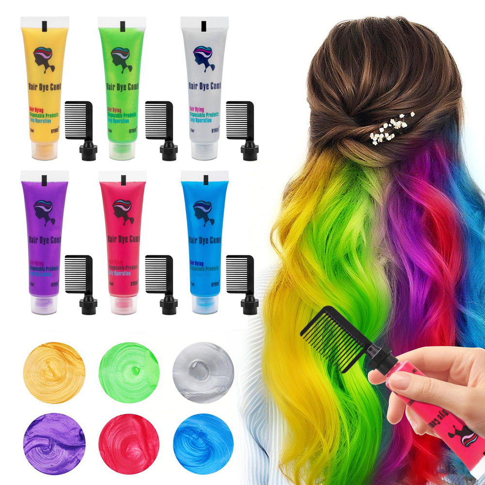 Byhoo 6PCS temporary hair dye kit on dark hair shows vibrant color options