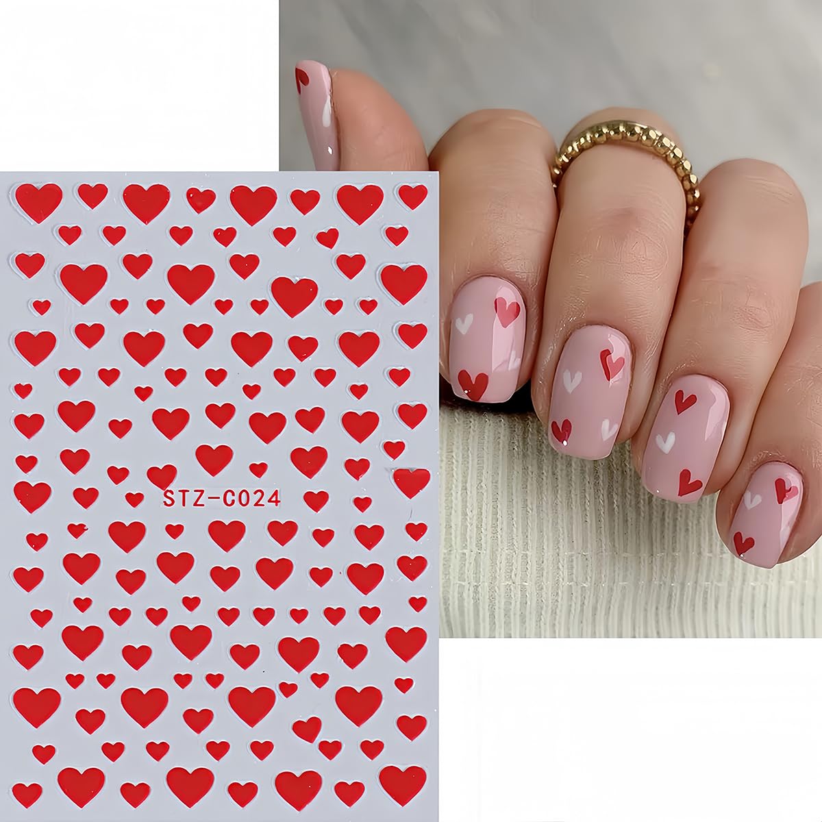 BYJKYEN 3D heart decals in red, black, white enhance French manicure charm.