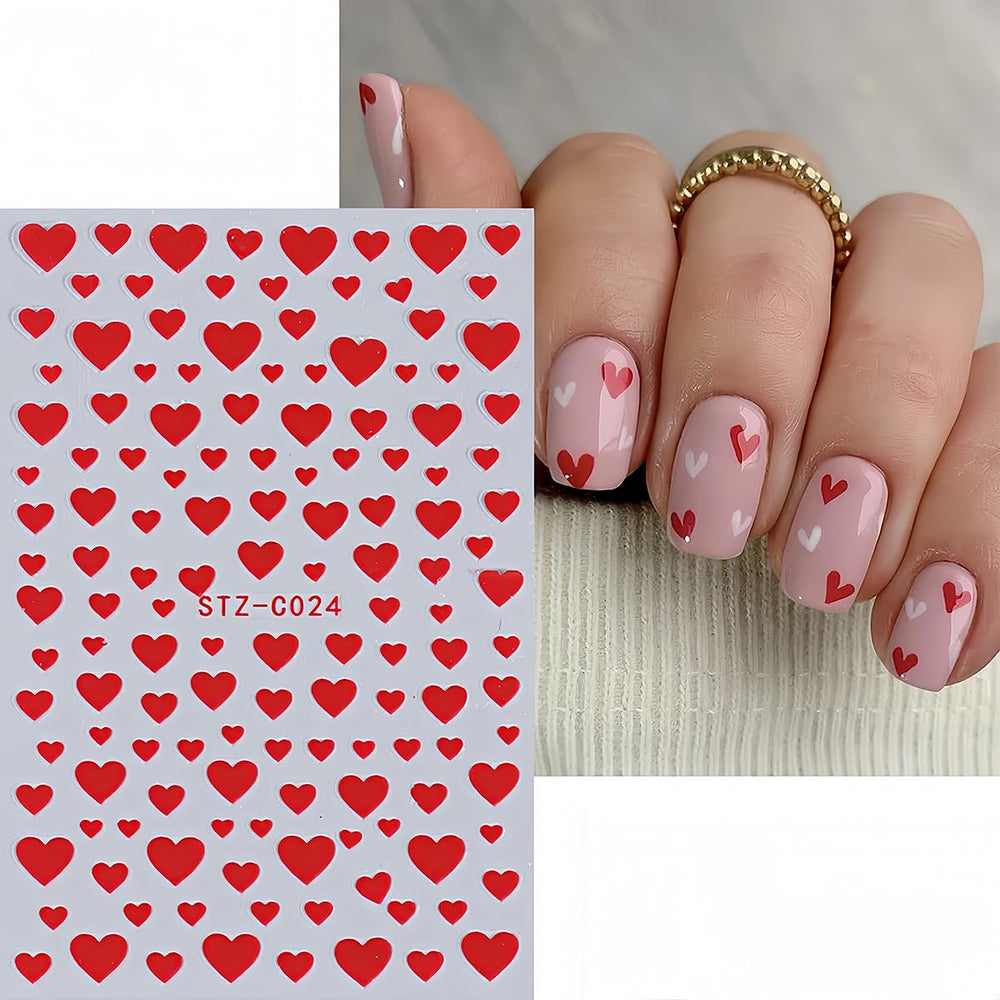 BYJKYEN 3D heart decals in red, black, white enhance French manicure charm.