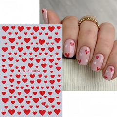 BYJKYEN 3D heart decals in red, black, white enhance French manicure charm.