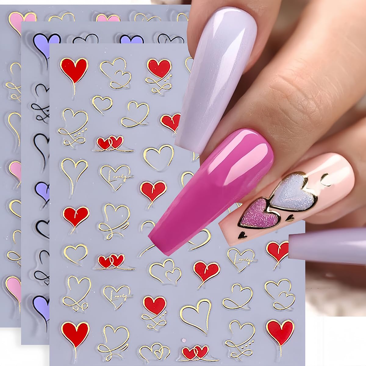 BYJKYEN glossy-finish heart stickers keep nails shiny after use.