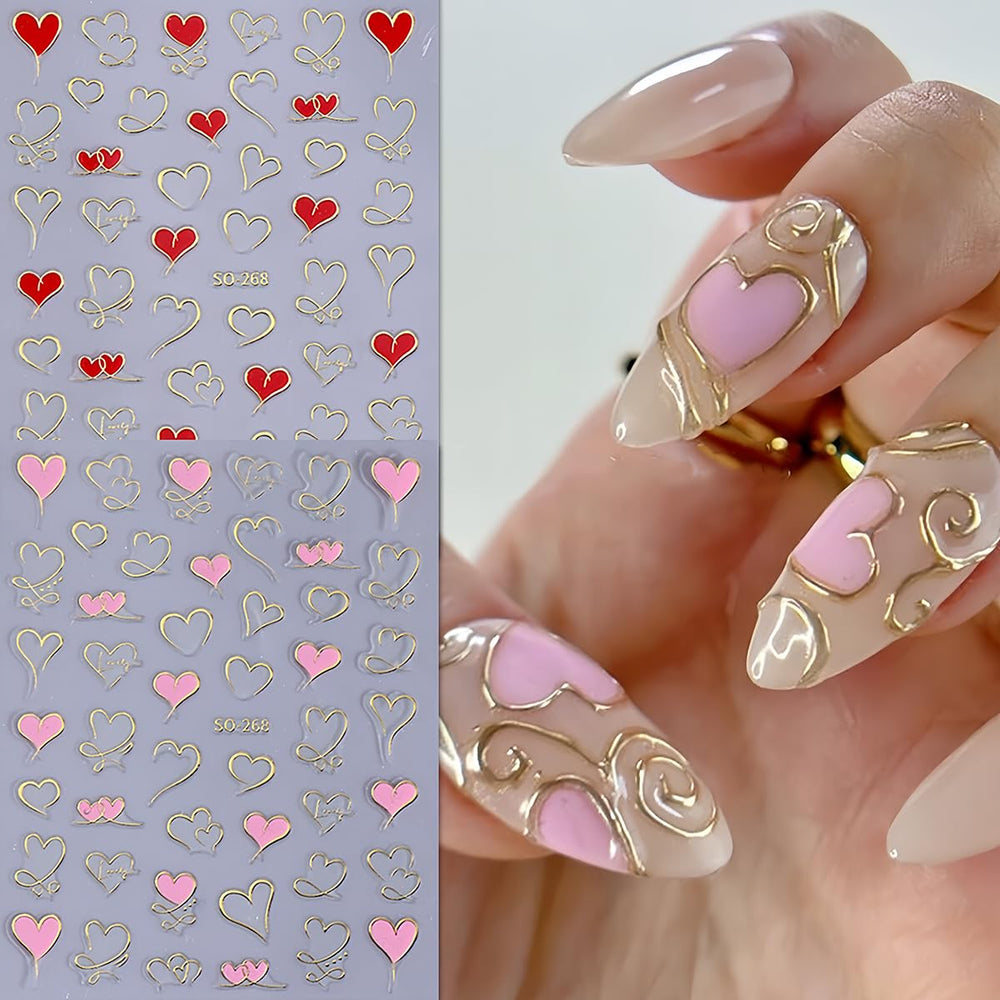 BYJKYEN pink-purple-red-gold heart stickers with bold patterns.