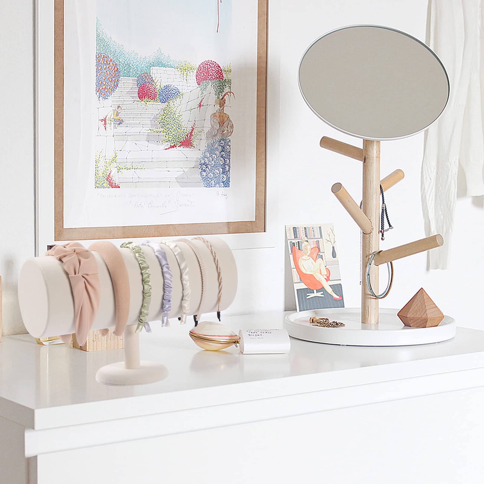 Beige velvet ByKen headband holder adds chic storage to your space.