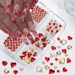 BYJKYEN corazones para uñas en 3D, rojo brillante, ideal para diseños llamativos.