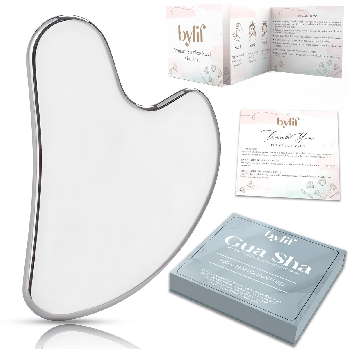 ByLif Gua Sha metal tool closeup with cooling effect for puffiness