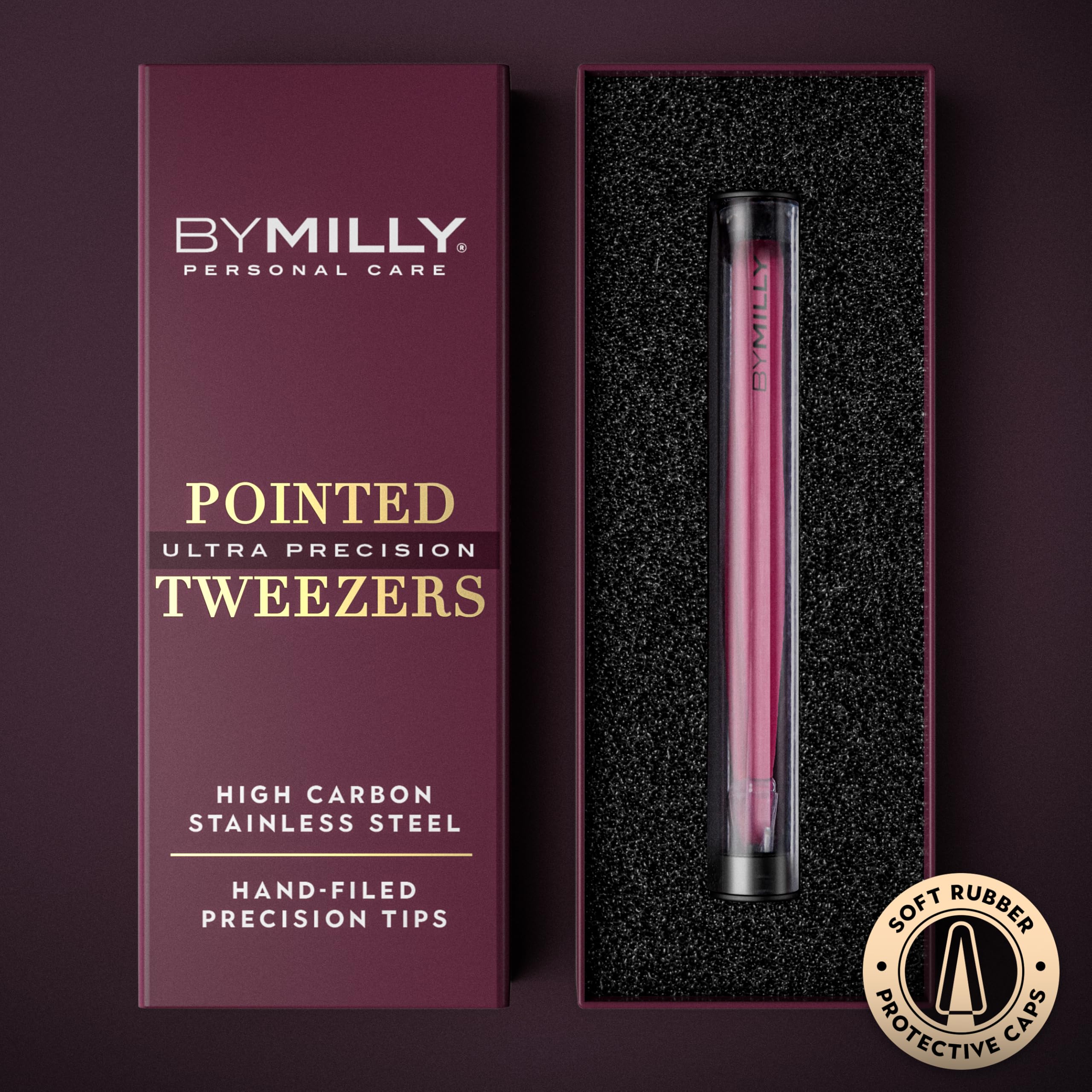 By MILLY tweezers with fine point tip for precise control and accurate plucking