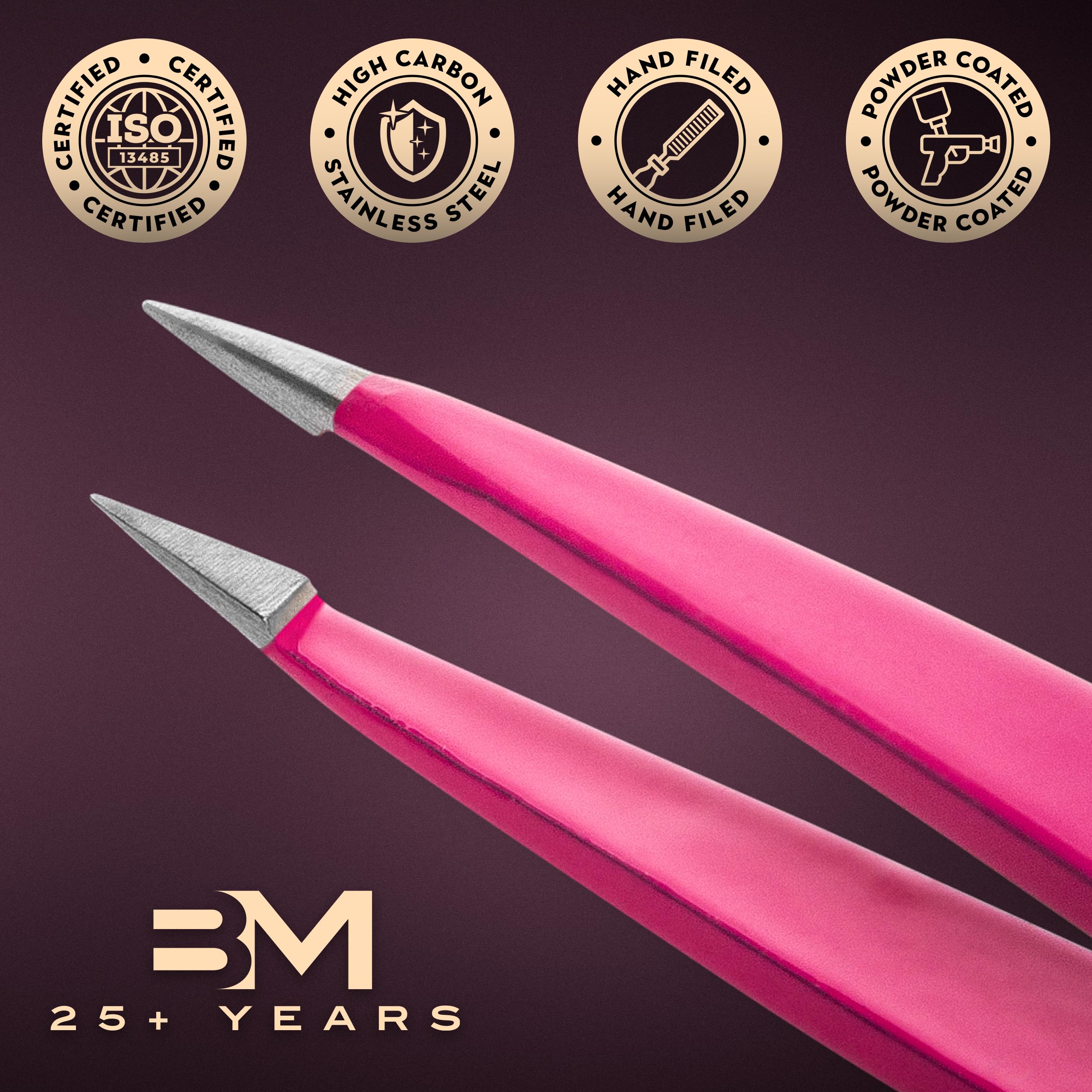 By MILLY hammer-forged steel tweezers offer durable, lasting sharpness and grip