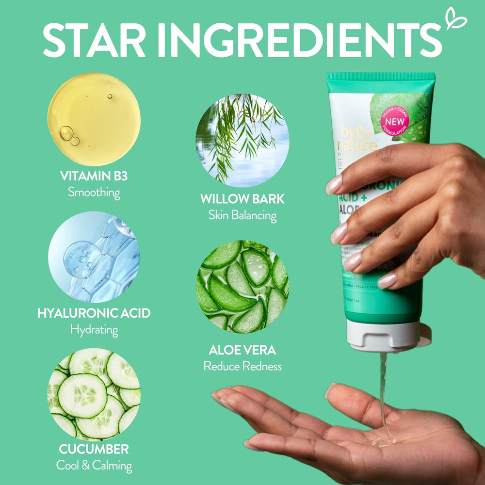 By Nature cleanser pump demonstrates easy, mess-free dispensing for quick routines.
