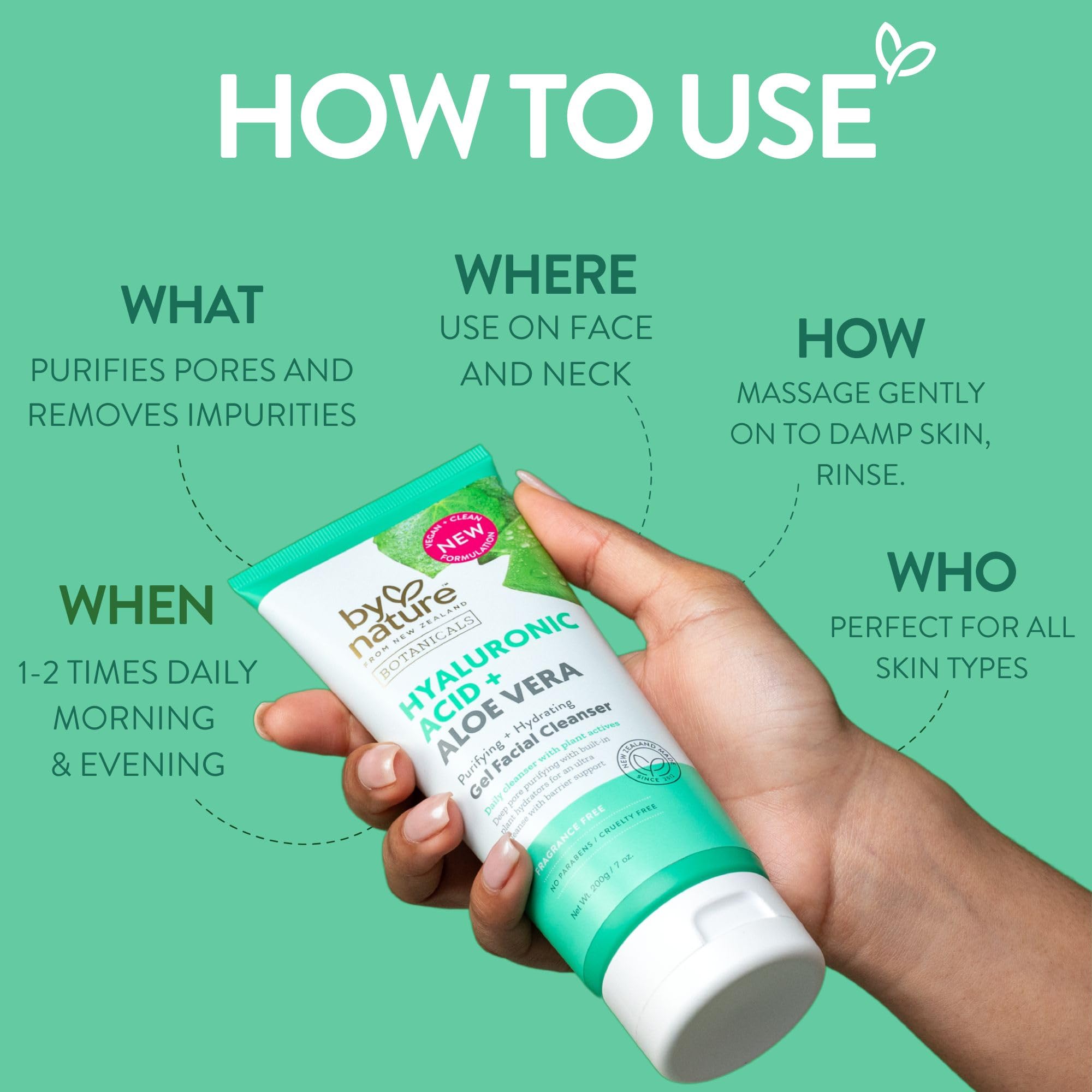 By Nature cleanser application on the face emphasizes comfortable, routine use.
