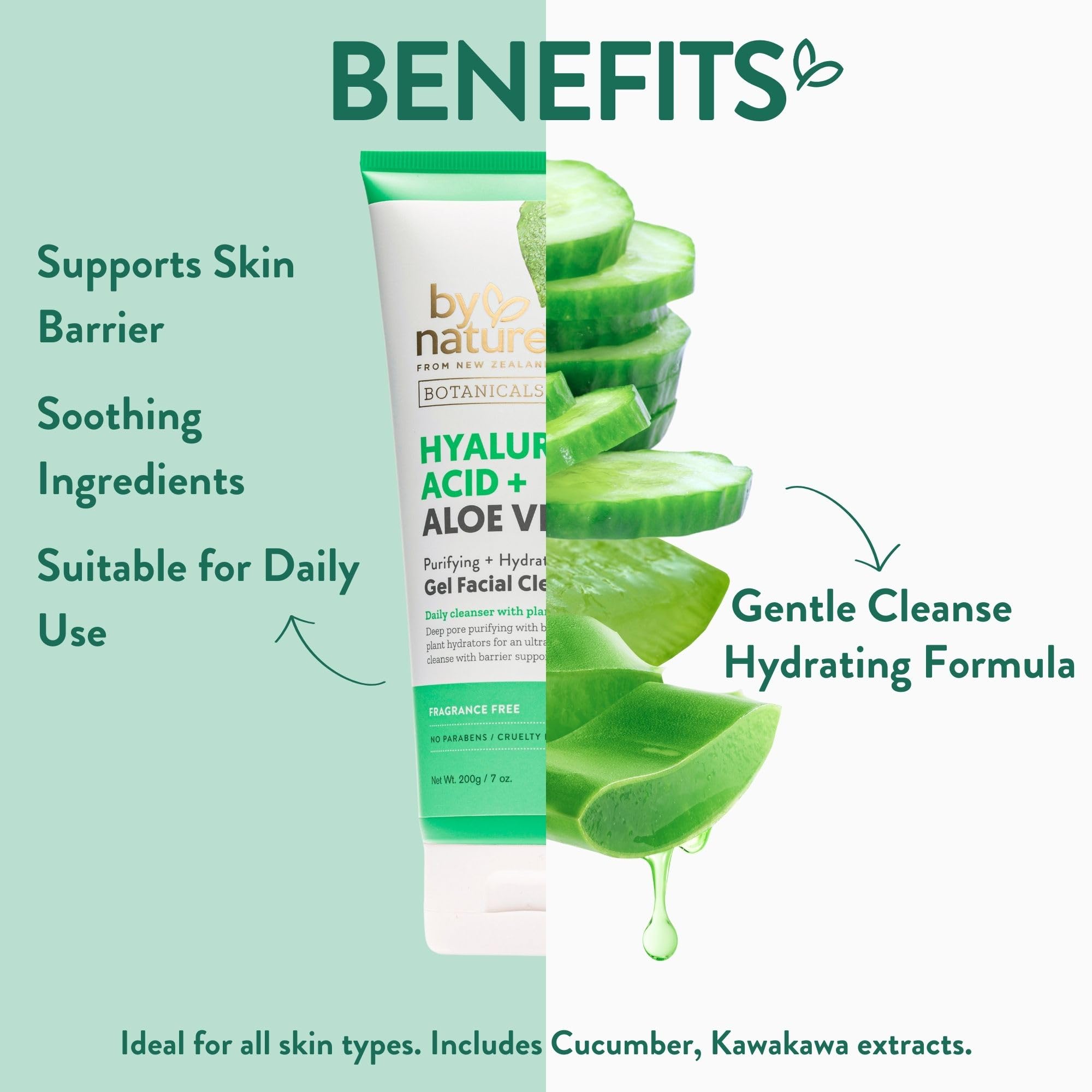 By Nature gel texture close-up highlights gentle cleansing and refreshing feel.