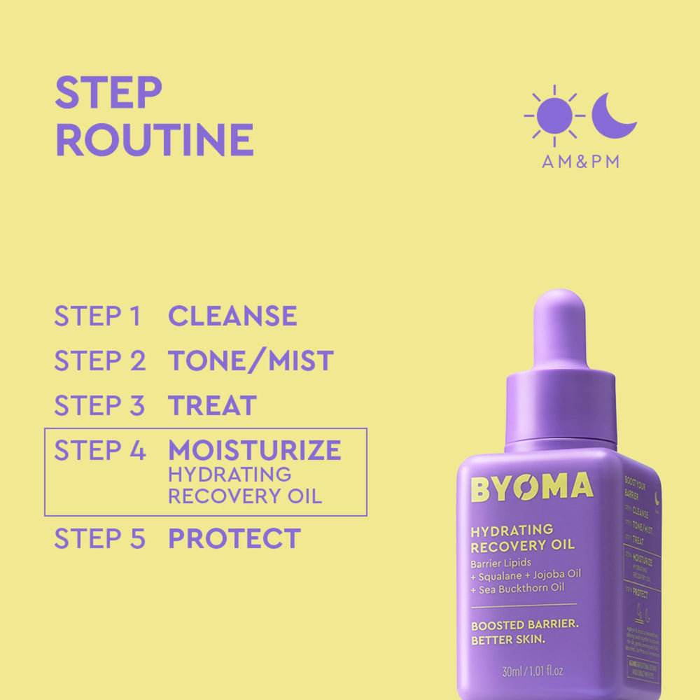 BYOMA Hydrating Recovery Oil: ritual diario para piel suave y luminosa.