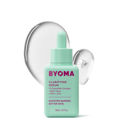 BYOMA suero aclarante, botella en primer plano para piel equilibrada.