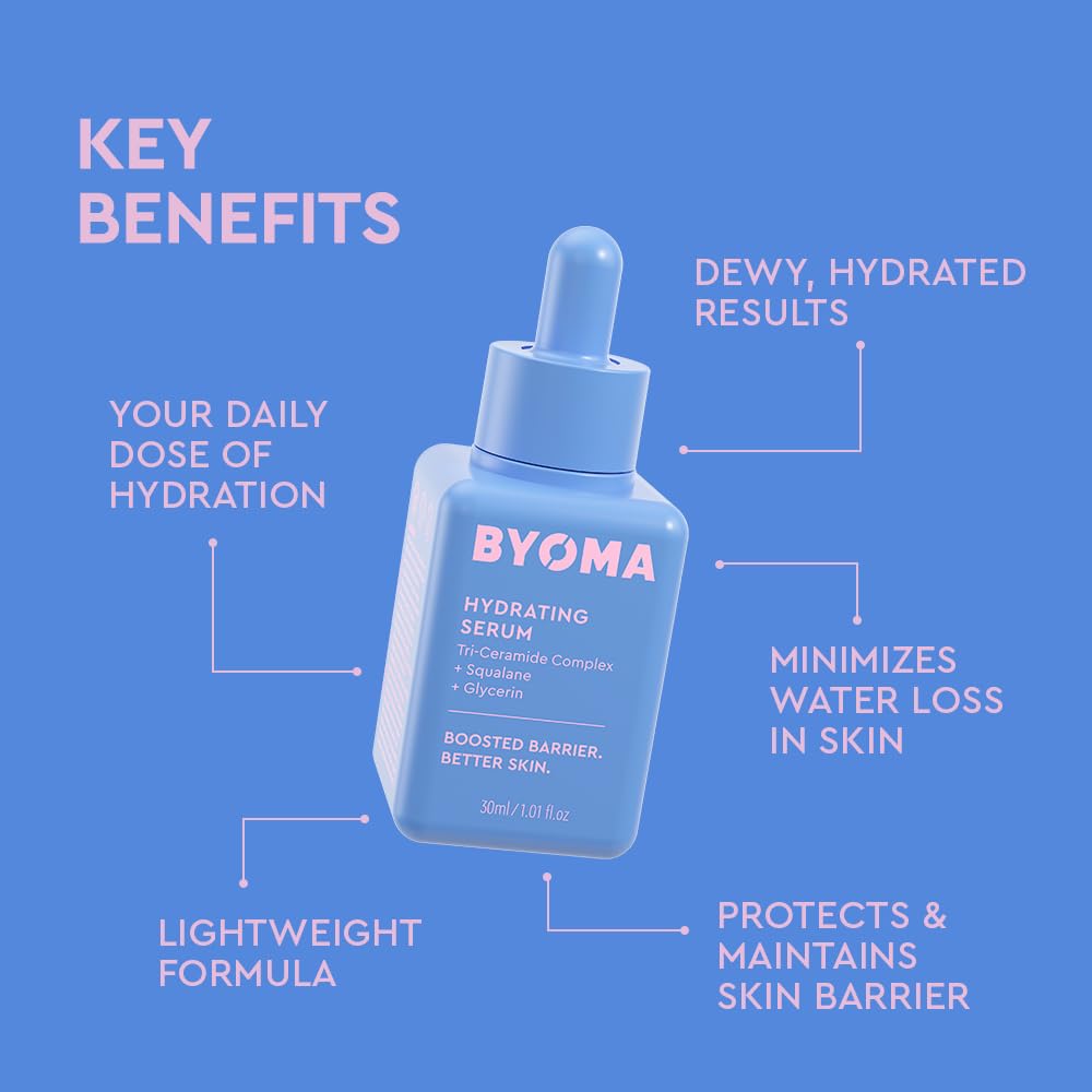 BYOMA Suero Hidratante, textura ligera que se absorbe rápido para piel suave.