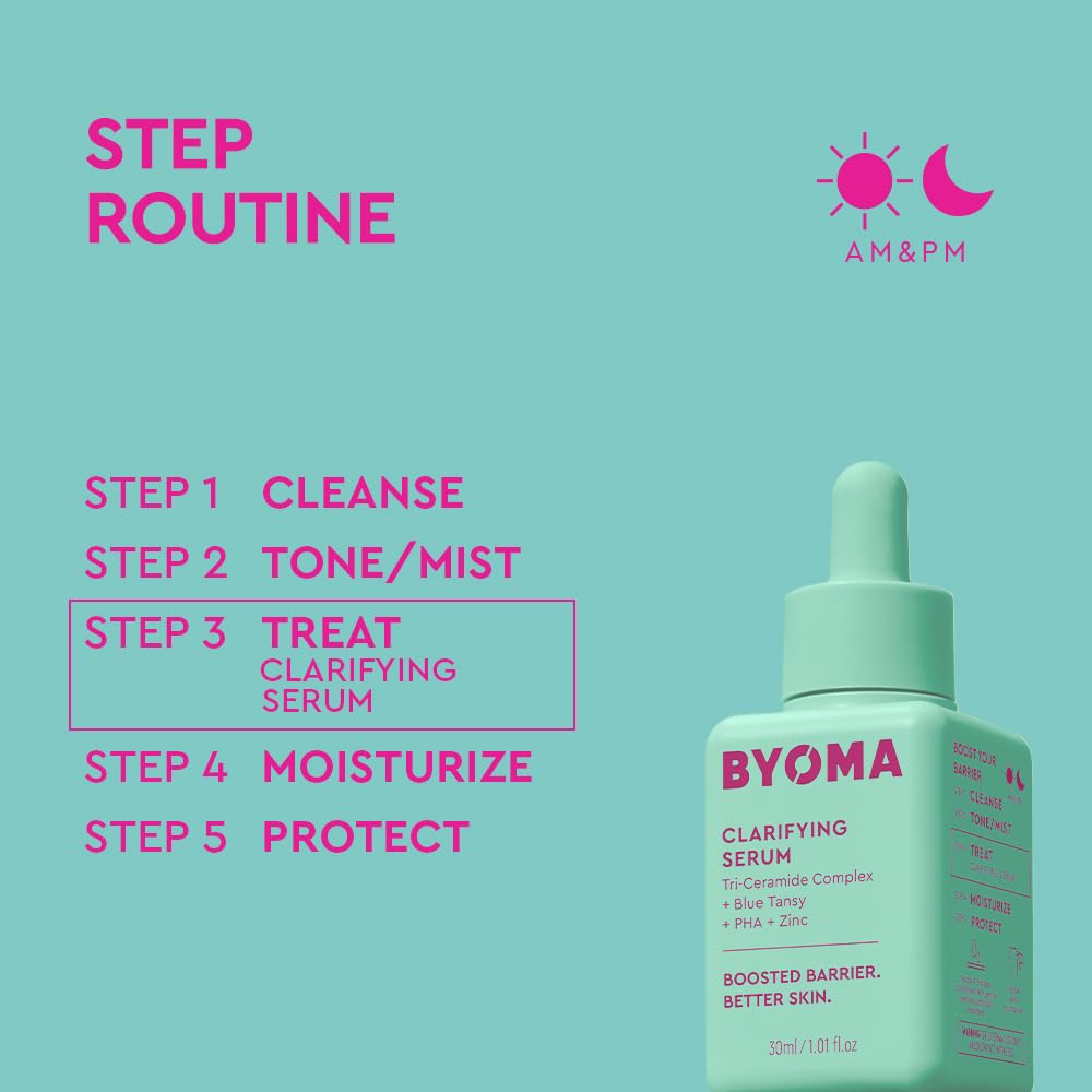 BYOMA suero zinc, detalle de exfoliante suave para poros desobstruidos.