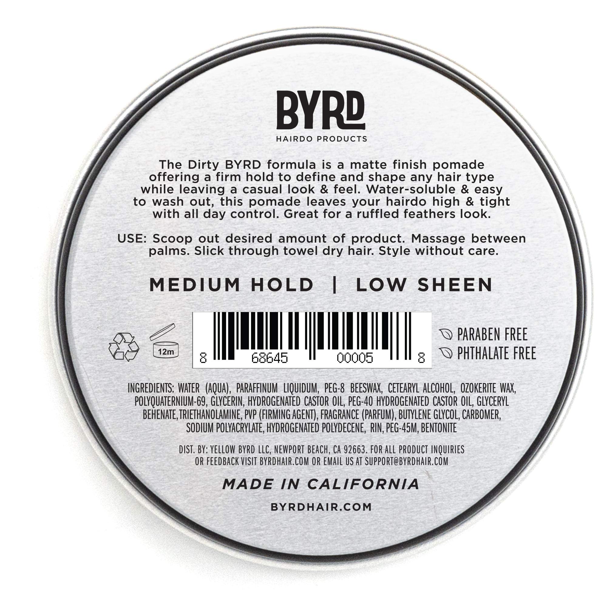 BYRD Pomada Mate, aplicación fácil en cabello húmedo o seco para estilo diario.