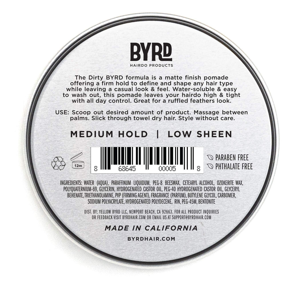 BYRD Pomada Mate, aplicación fácil en cabello húmedo o seco para estilo diario.