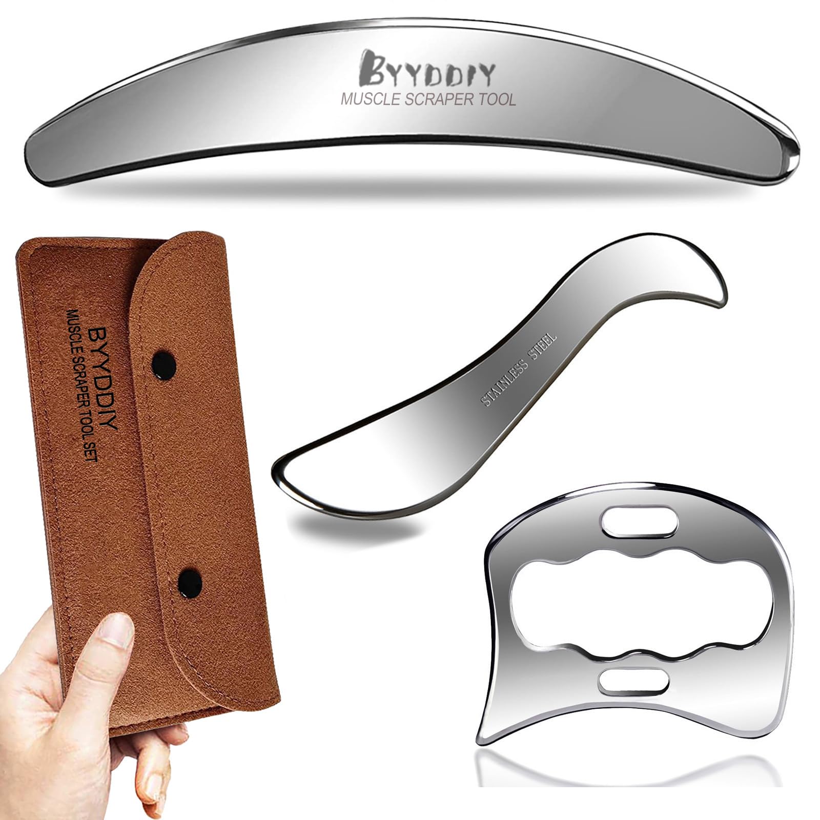 BYYDDIY 3-in-1 muscle scraper set with black bag for convenient storage