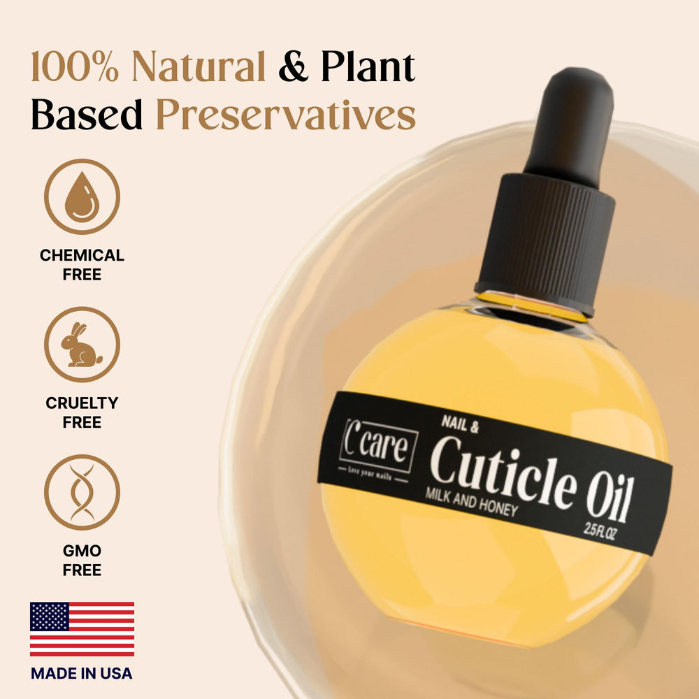 C CARE aceite cutículas naturales, enfoque botánico para uñas sanas.