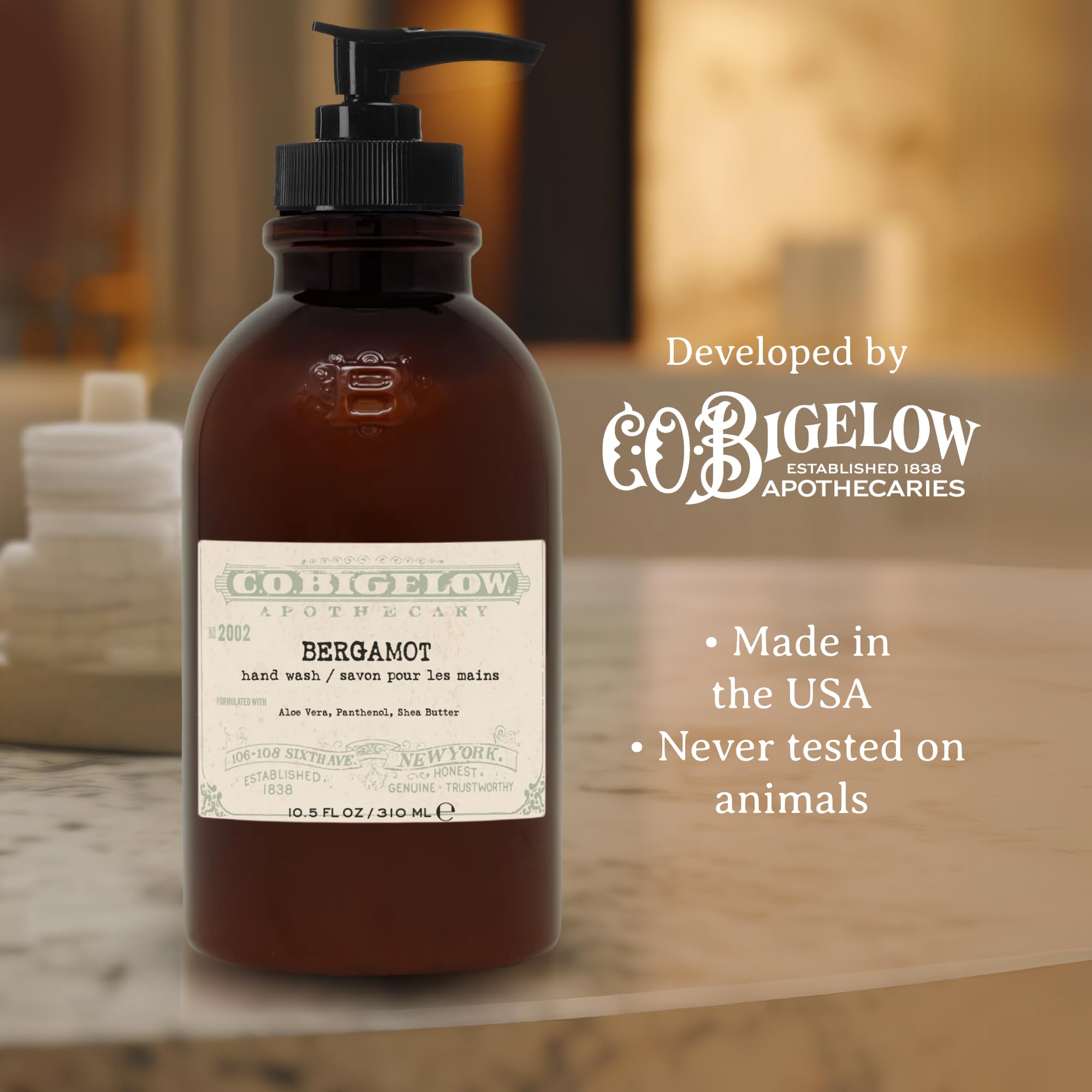 Aroma cítrico Bergamot de C. O. Bigelow, sensación refrescante al lavado.