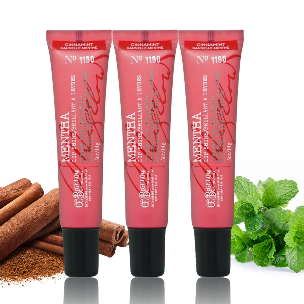 Closeup of C.O. Bigelow cinnamint lip shine tube with cooling peppermint sensation