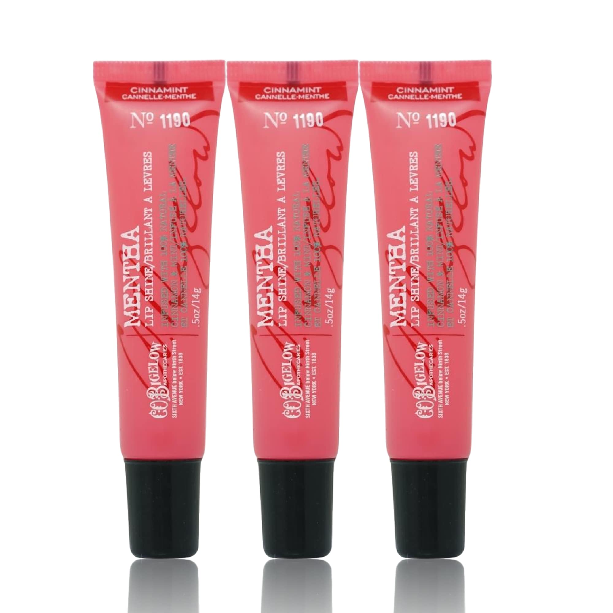 C.O. Bigelow cinnamint lip shine tube front with high-gloss hydration