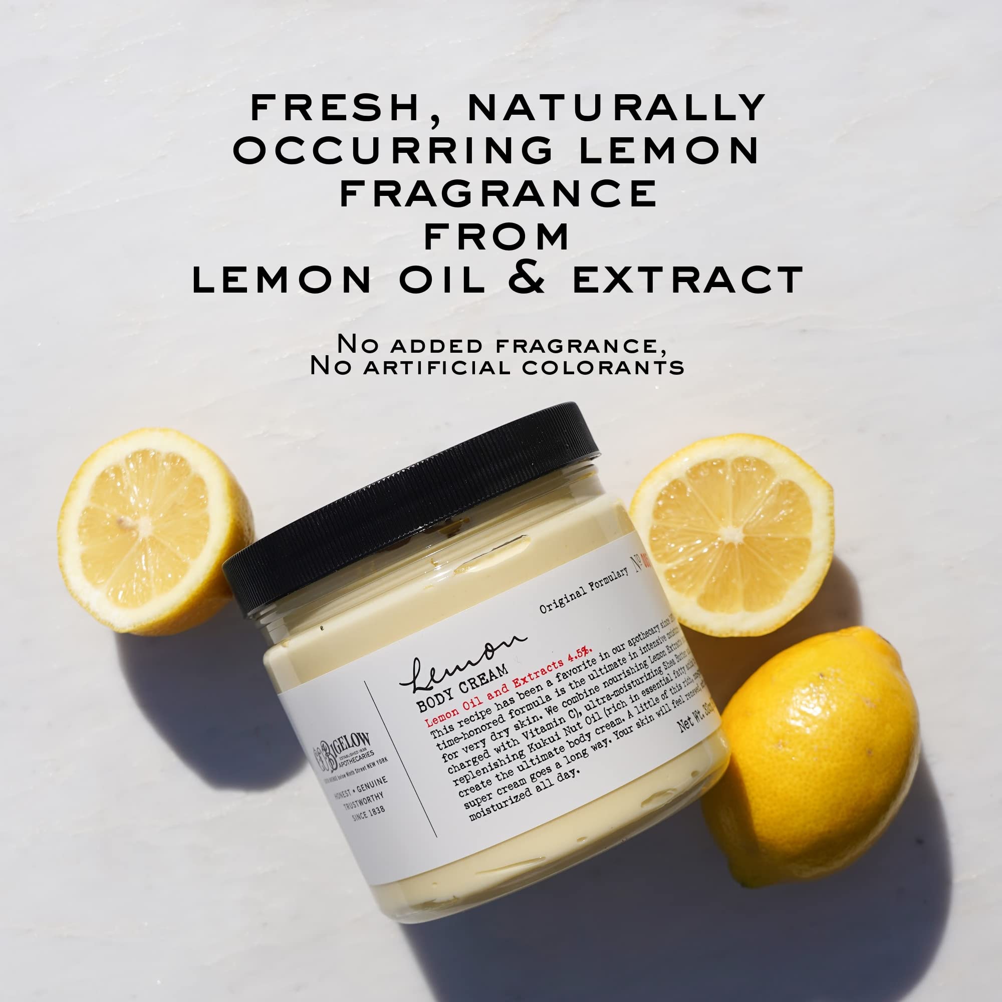 Creamy texture of C.O. Bigelow Lemon Body Cream demonstrated