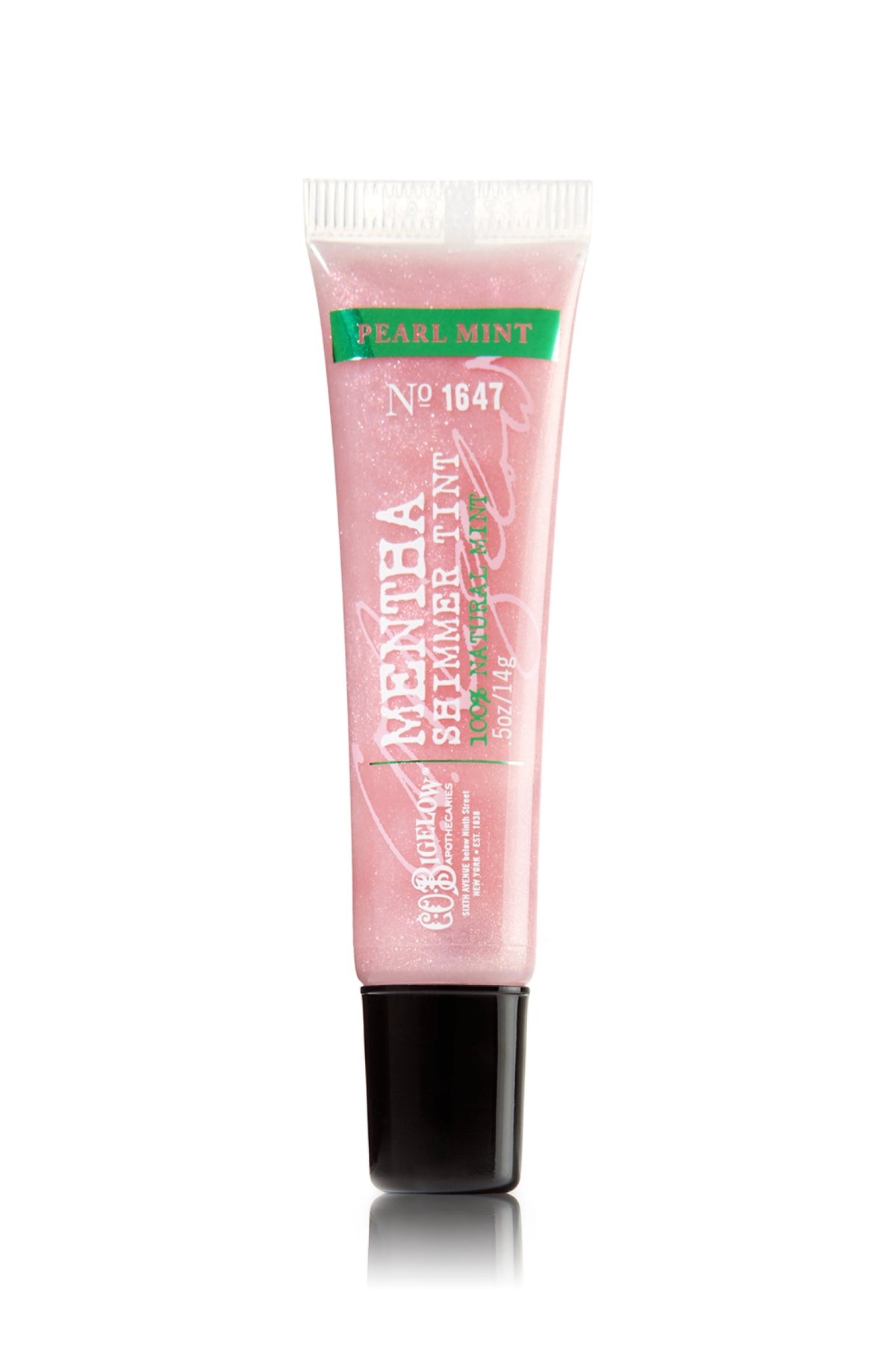 C.O. Bigelow Mentha Shimmer Tint Pearl Mint bottle with mint shimmer for subtle lip color.