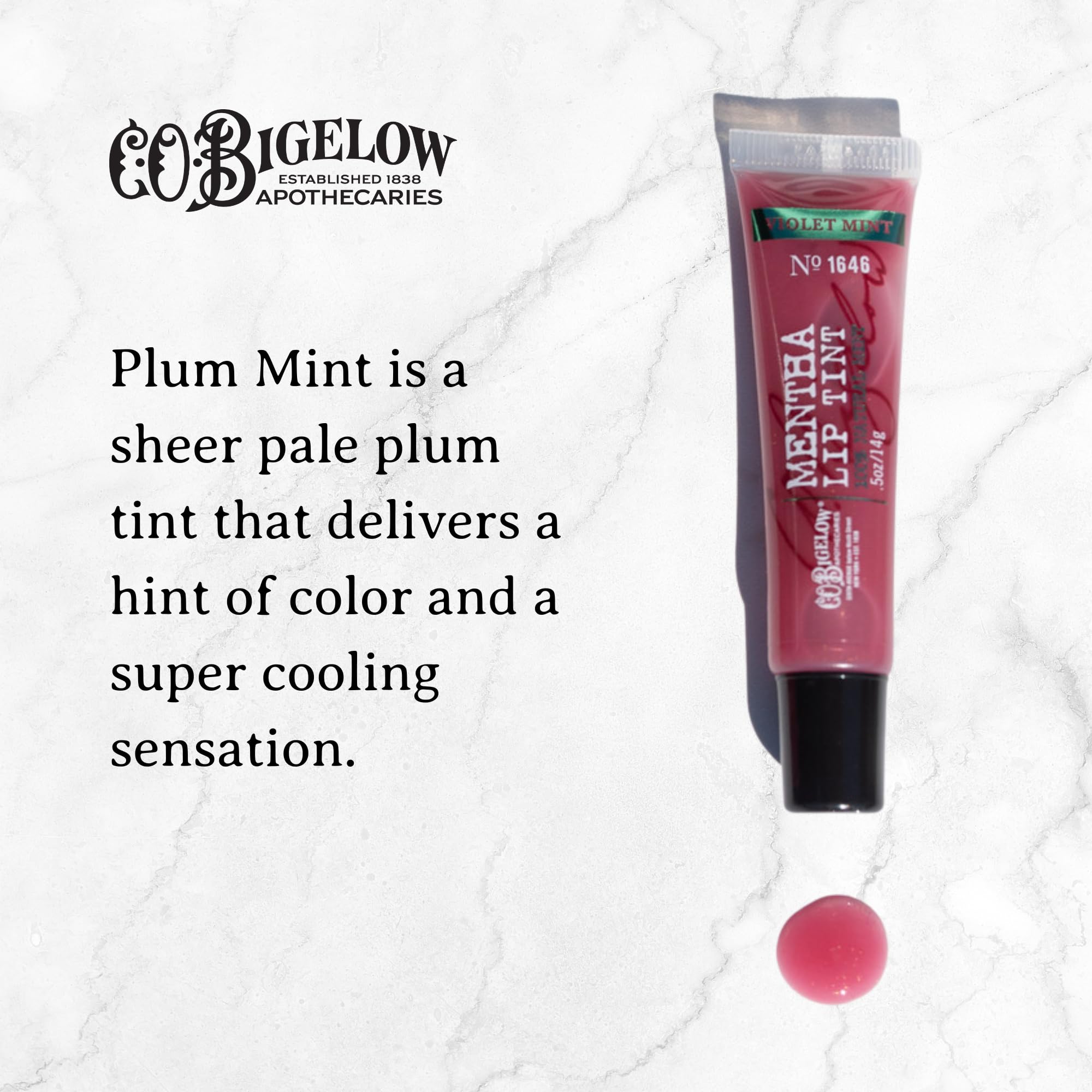 C.O. Bigelow Plum Mentha Lip Tint tubes close-up highlighting glossy plum tint.