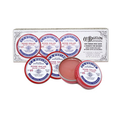 Close-up of C.O. Bigelow Rose Salve tin with subtle rose fragrance.