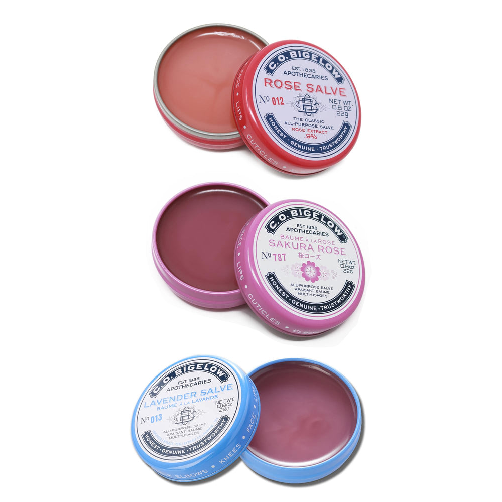 C.O. Bigelow Rose salve tin softens lips and dry skin.
