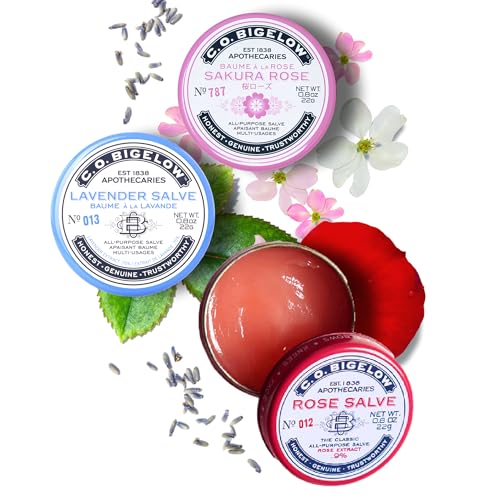 Natural lavender and rose extracts in C.O. Bigelow salves for aroma.