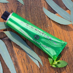 C.O. Bigelow shaving cream applied with a brush for glide