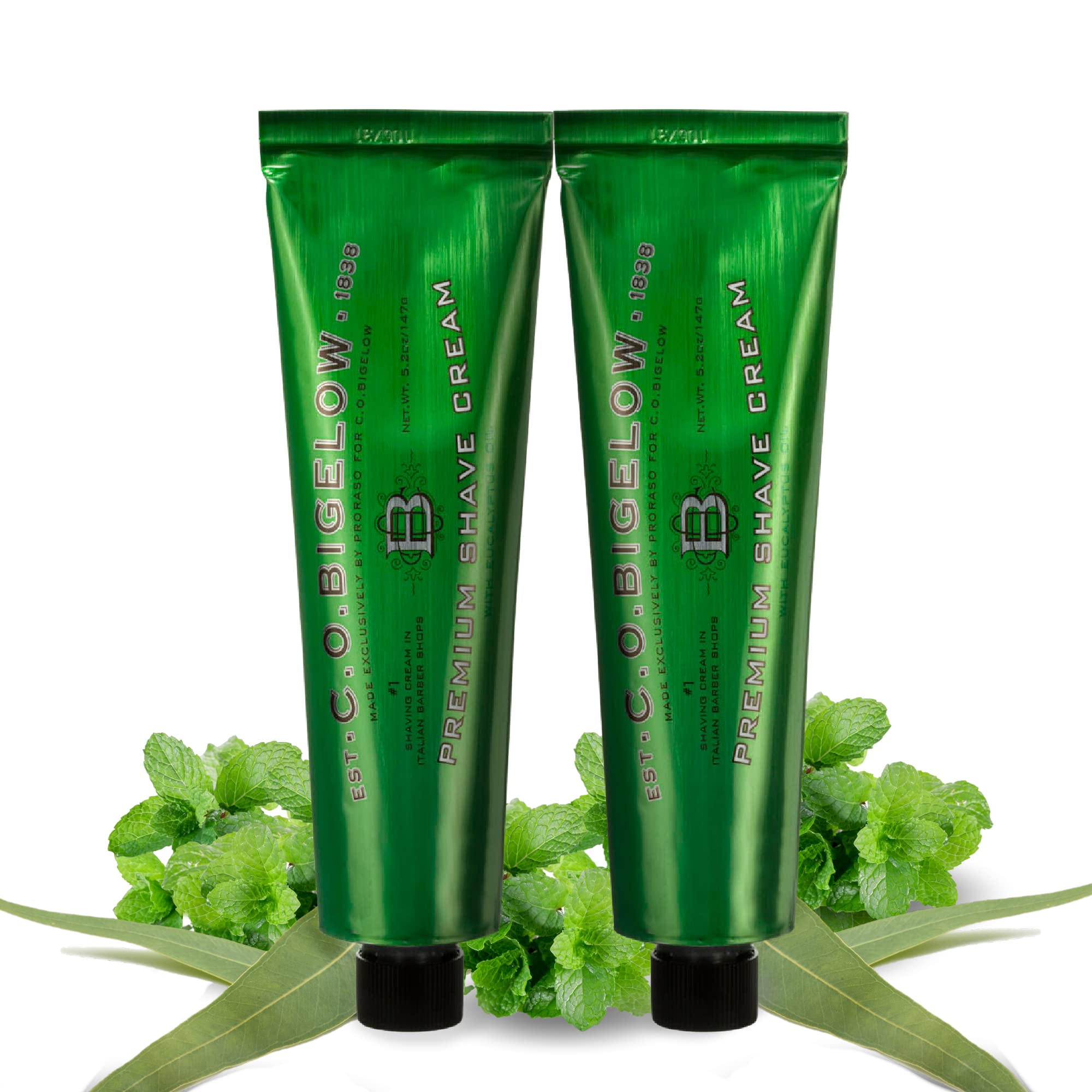 Close-up of rich C.O. Bigelow shaving cream lather for a smooth shave