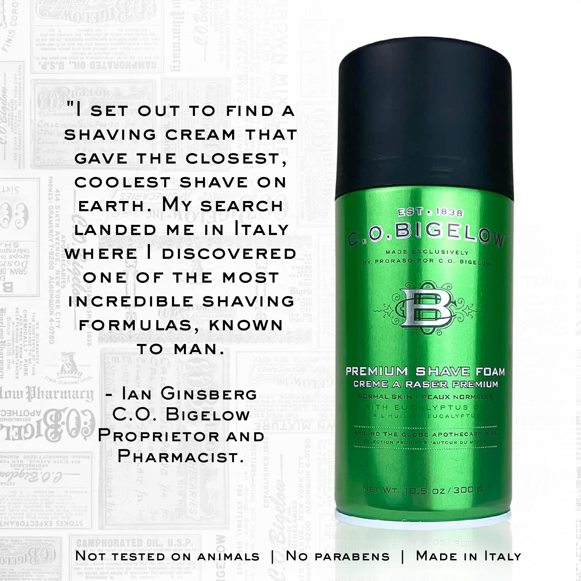 C.O. Bigelow Shaving Foam supports a close shave with less tugging and irritation
