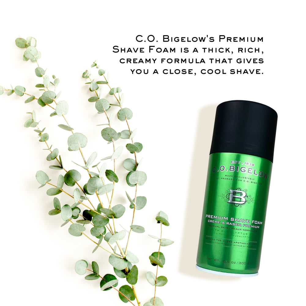 C.O. Bigelow Shaving Foam pour reveals creamy foam ready to lather