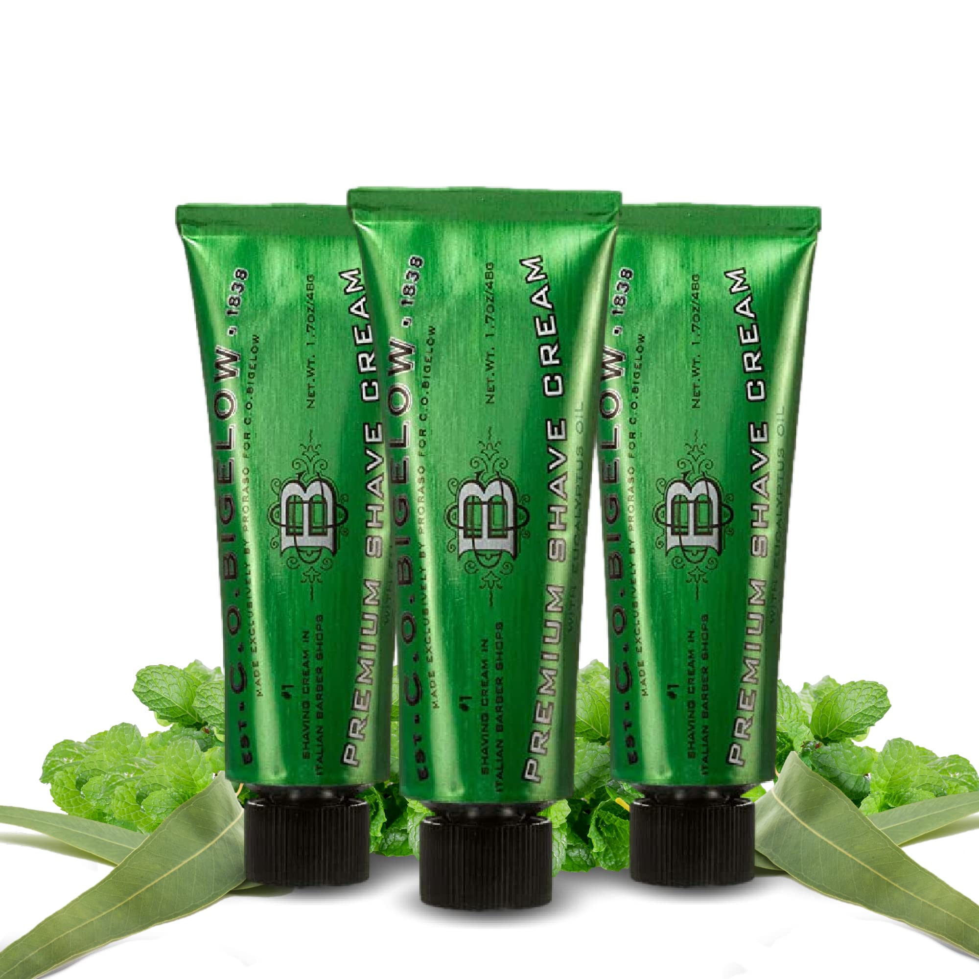 C.O. Bigelow Travel Shaving Cream 3-pack pack shot showing compact travel size for on-the-go grooming