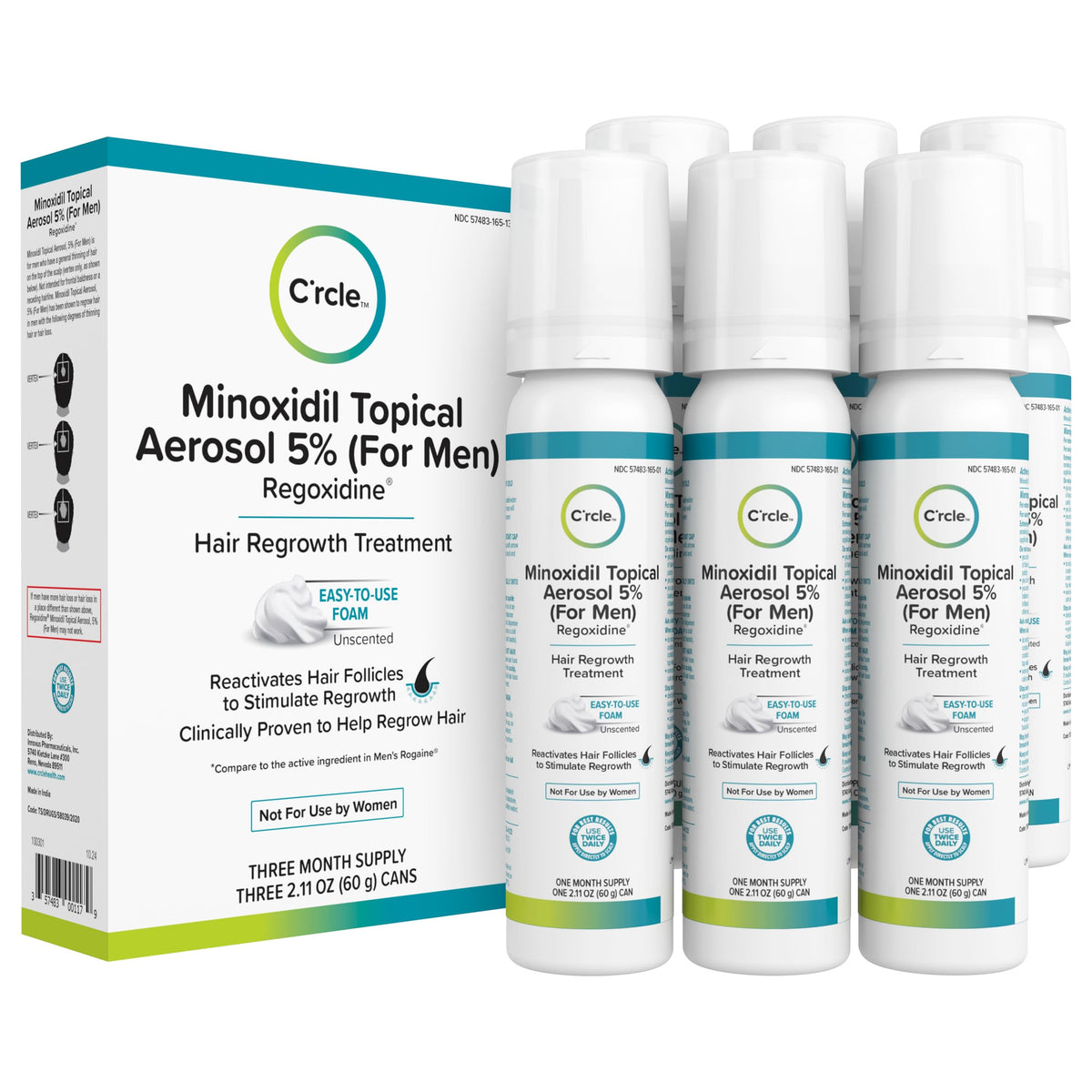 C'rcle Minoxidil 5% Foam unscented bottle for discreet daily use
