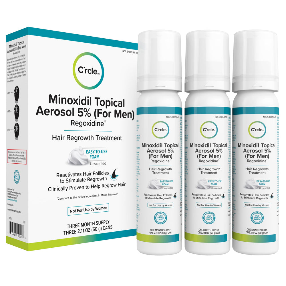 C'rcle Minoxidil 5% Foam bottle with unscented formula for daily use.