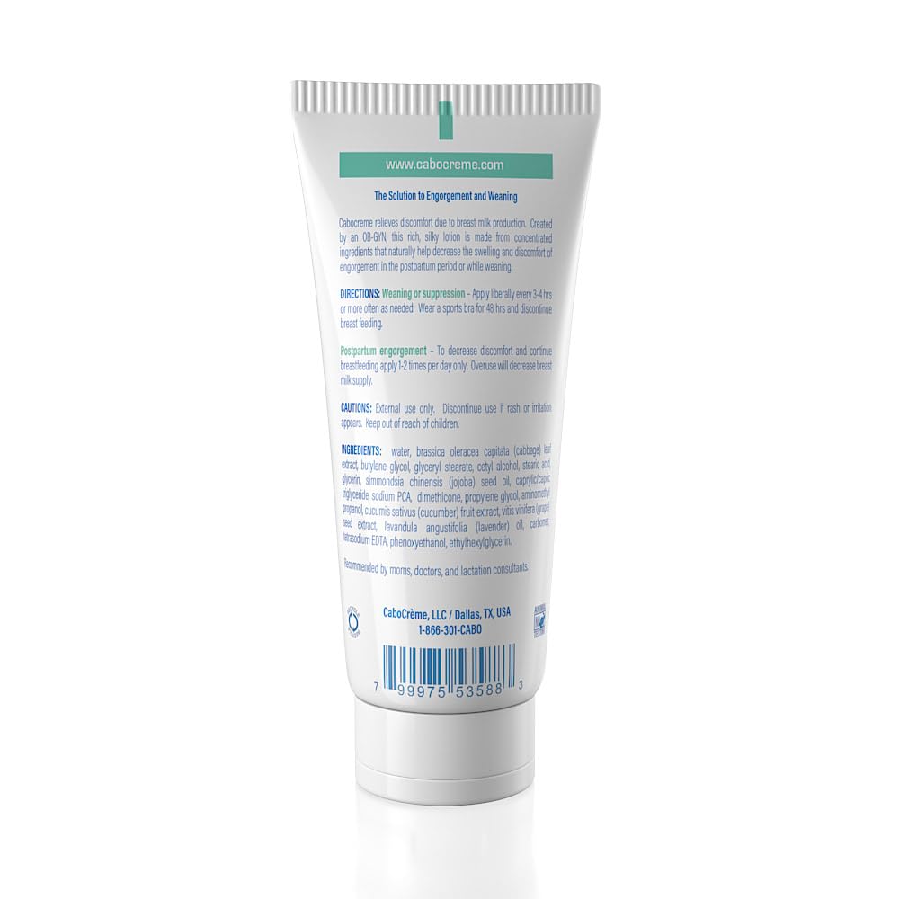 Cabocreme application on breast shows easy, quick-absorbing relief for tense breasts.