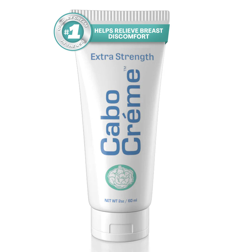 Cabocreme extra-strength bottle offers portable relief for breast engorgement and discomfort.