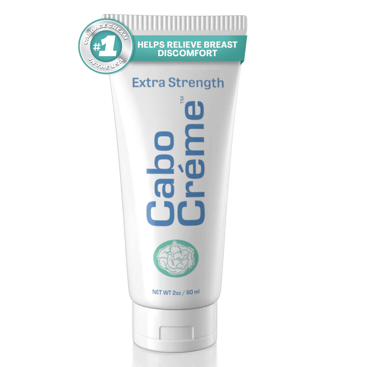 Cabocreme extra-strength bottle offers portable relief for breast engorgement and discomfort.