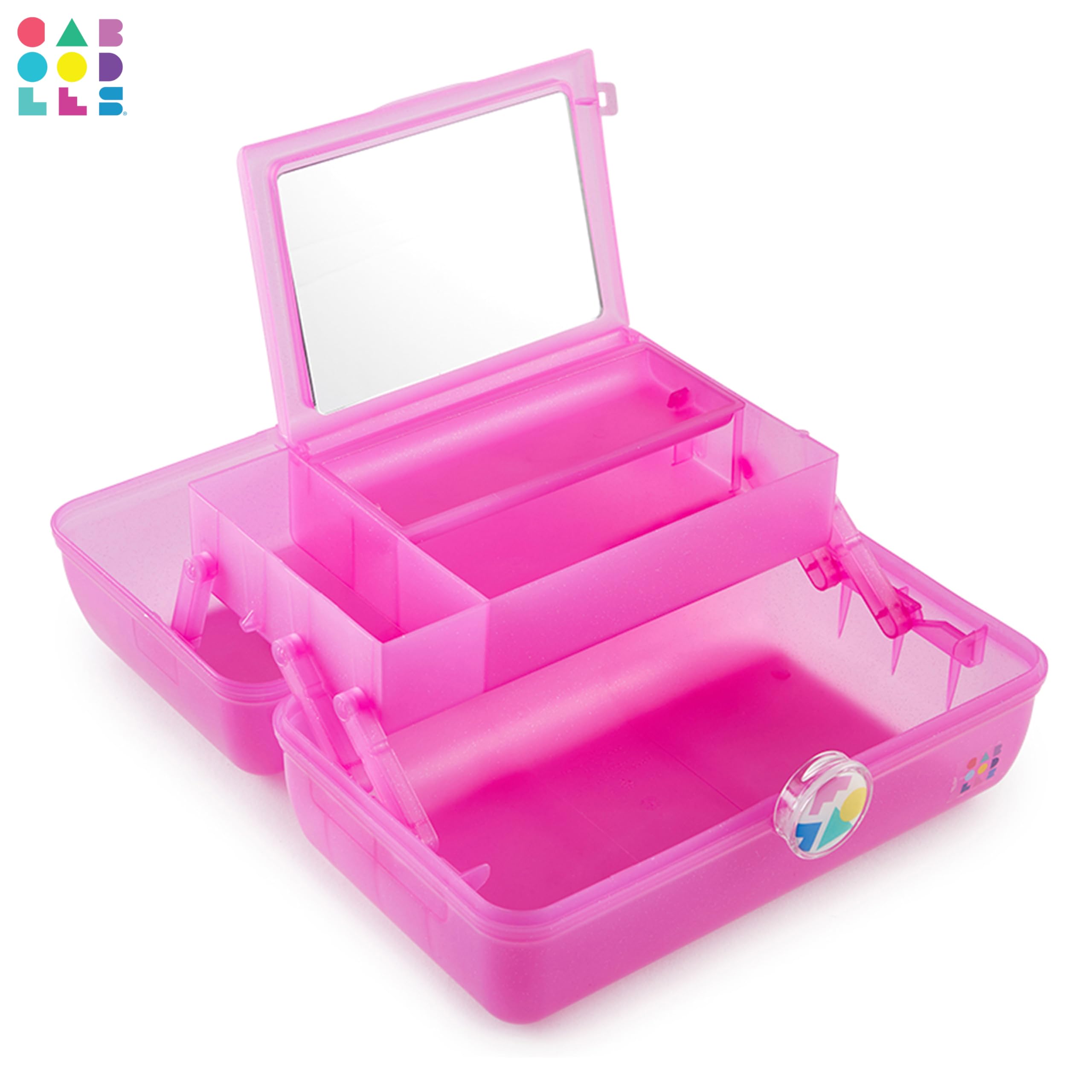 Caboodles On-The-Go Girl hot pink sparkle design adds retro charm.