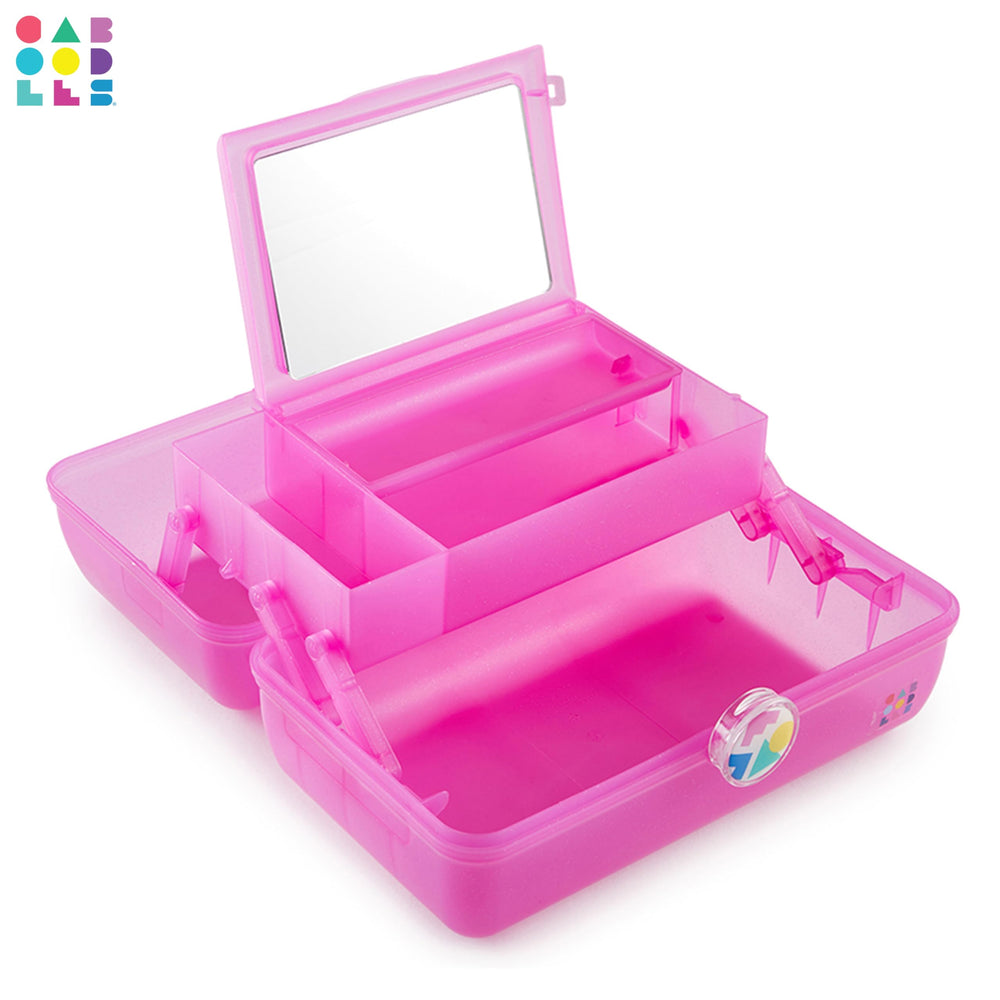 Caboodles On-The-Go Girl hot pink sparkle design adds retro charm.