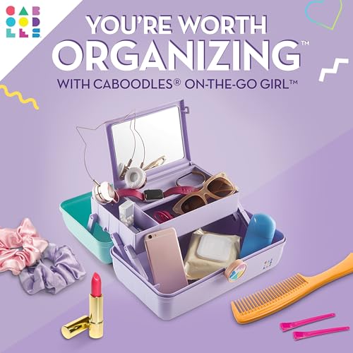Open top tray layout in seafoam lavender Caboodles, keeps small items neatly sorted.