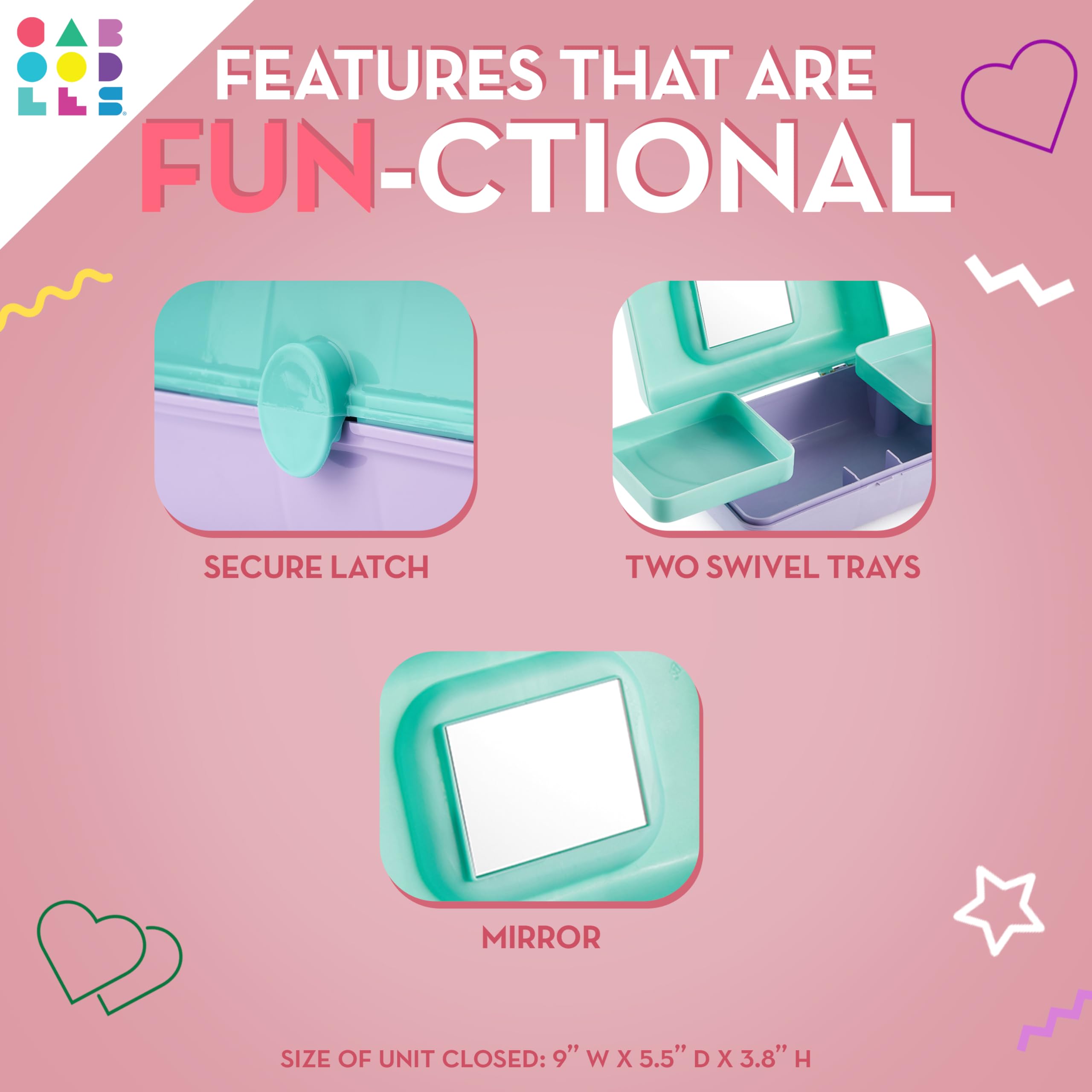 Caboodles Pretty in Petite compact case fits in backpacks for grab-and-go organization.